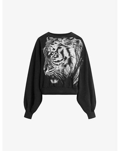 AllSaints Tigress Graphic-print Oversized Organic-cotton Sweatshirt - Black