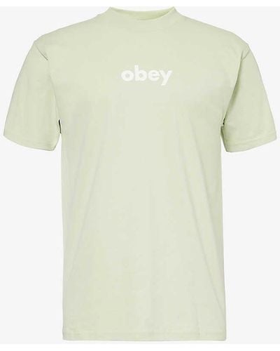 Obey Logo Text-print Relaxed-fit Cotton-jersey T-shirt - White