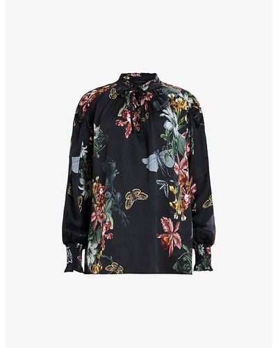 AllSaints Mari Sanibel Floral-print Woven Shirt - Black