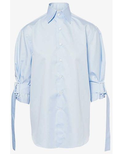 Woera Buckled-sleeve Relaxed-fit Cotton Shirt - Blue