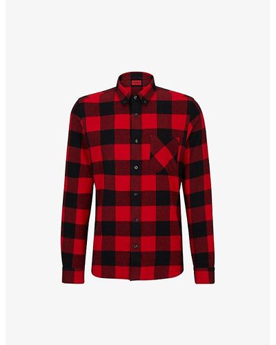 HUGO Leisure Check-print Regular-fit Cotton Shirt Xx - Red