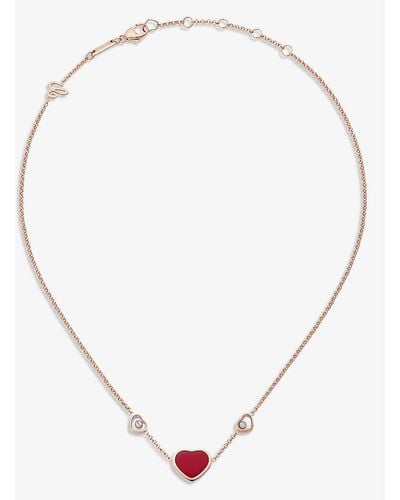 Chopard Happy Hearts 18ct Rose-gold, 0.1ct Diamond And Red-stone Necklace - Metallic