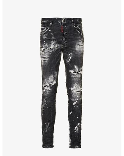 DSquared² Skater Paint-print Slim-fit Stretch-cotton Blend Denim Jeans - Grey
