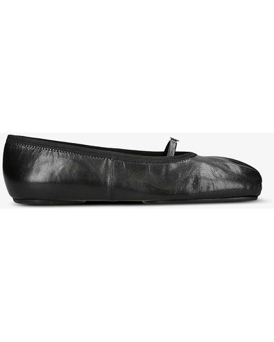 Givenchy Ruched Square-toe Leather Ballet Flats - Black