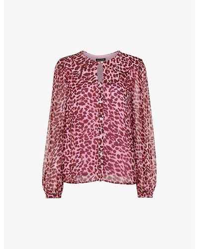 Whistles Cheetah-print Scalloped-collar Woven Blouse - Red