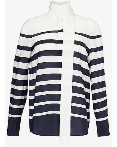 Valentino Garavani Val Stripe-pattern Regular-fit Silk Shirt - White