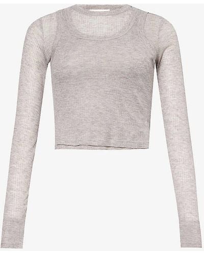 ADANOLA Layered Long-sleeved Knitted Top - White