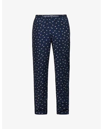 Emporio Armani Brand-print Cotton Pajama Bottoms - Blue