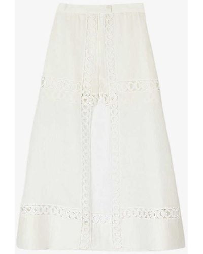 Sandro Open-embroidered Linen-blend Maxi Skirt - White