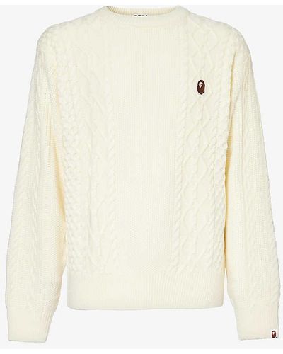 A Bathing Ape Brand-embroidered Cable-texture Knitted Jumper - White