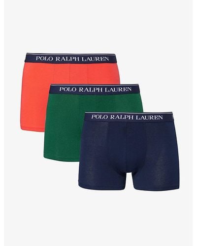 Polo Ralph Lauren Pack Of Three Branded-waistband Stretch-cotton Trunk - Blue