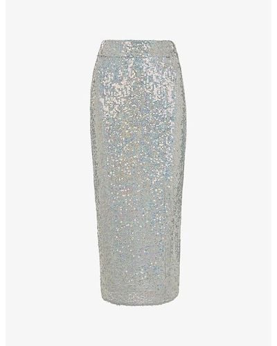 Whistles Sequin-embellished High-waist Recycled-polyester Midi Skirt - Grey