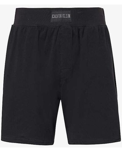 Calvin Klein Logo-patch Relaxed-fit Stretch-cotton Shorts X - Blue