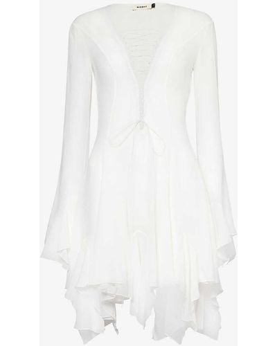 MISBHV Plunge-neck Ruffle-hem Chiffon Mini Dress - White