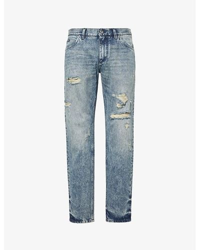 Dolce & Gabbana Distressed Slim-leg Mid-rise Jeans - Blue