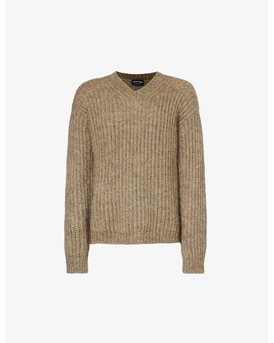 Giorgio Armani Chunky-knit Crewneck Wool-blend Sweater - Natural