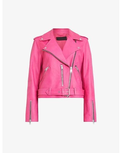 AllSaints Balfern Leather Biker Jacket - Pink