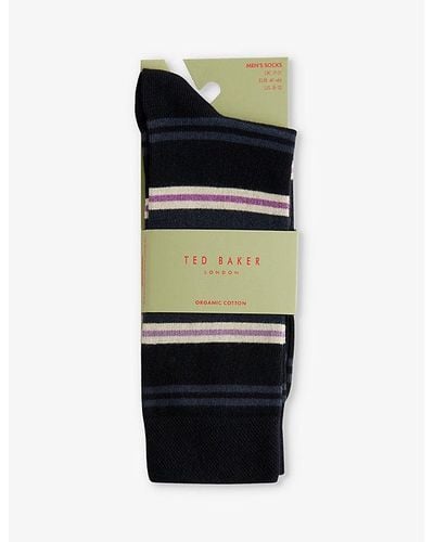 Ted Baker Sokksix Stripe-pattern Stretch Cotton-blend Socks - Black