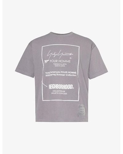 Yohji Yamamoto X Neighborhood Graphic-print Cotton-jersey T-shirt Xx - Gray