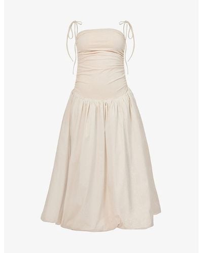 Amy Lynn Alexa Puffed-hem Stretch-woven Midi Dress - White