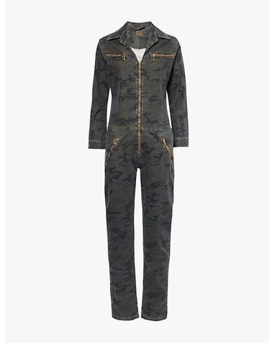 Donna Ida Dolly The Flight Suit Camouflage-print Stretch-cotton Jumpsuit - Black
