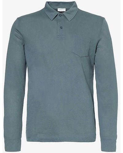 Sunspel Riviera Long-sleeve Cotton-piqué Polo Shirt Xx - Blue