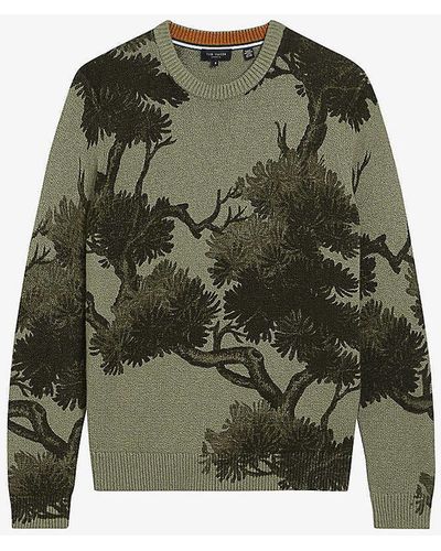 Ted Baker Merson Jacquard Garden-pattern Knitted Jumper - Green