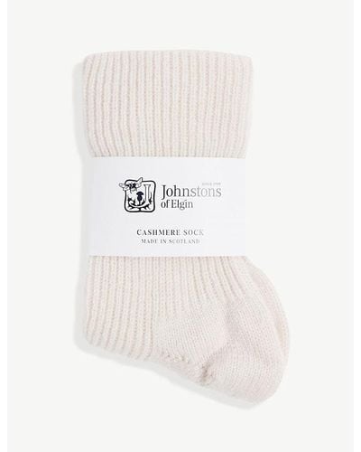 Johnstons of Elgin Ribbed Cashmere Socks - White