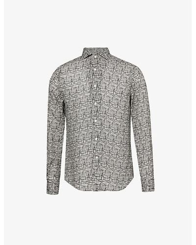 Corneliani Graphic-print Long-sleeved Regular-fit Linen Shirt - Gray