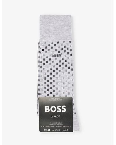 BOSS Tile-print Pack Of Two Cotton-blend Socks - White