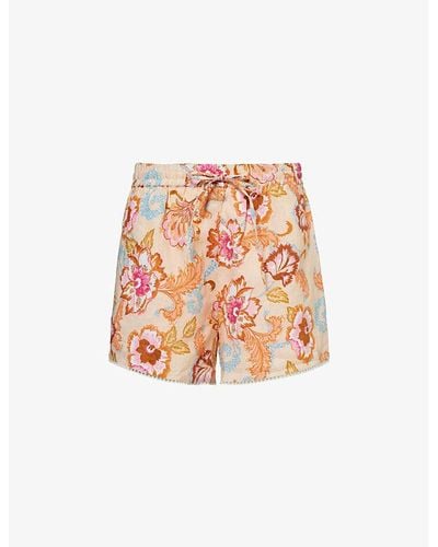 Seafolly Spring Festival Graphic-print Mid-rise Linen Short - Pink