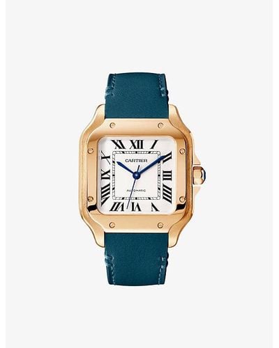 Cartier Crwgsa0038 Santos De 18ct Rose-gold, Sapphire And Leather Automatic Watch - Blue