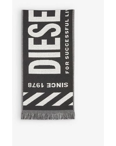 DIESEL S-bisc Logo-woven Wool-blend Scarf - White