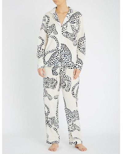Desmond & Dempsey Printed Cotton Pyjama Set - White