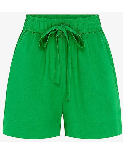 OMNES Canaria Elasticated-waist Cotton And Linen-blend Shorts - Green