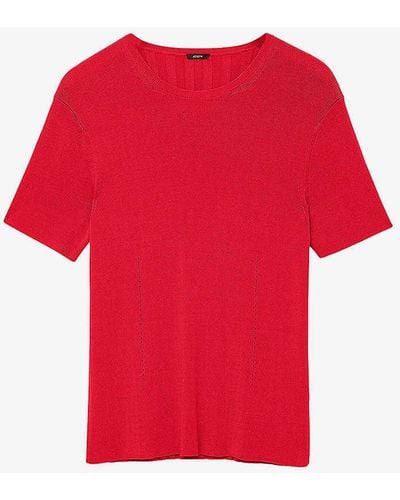 JOSEPH Slim-fit Short-sleeve Ribbed Stretch-knit Top - Red