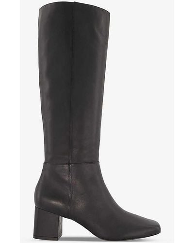 Dune Signature Block-heel Leather Heeled Knee-high Boots - Black