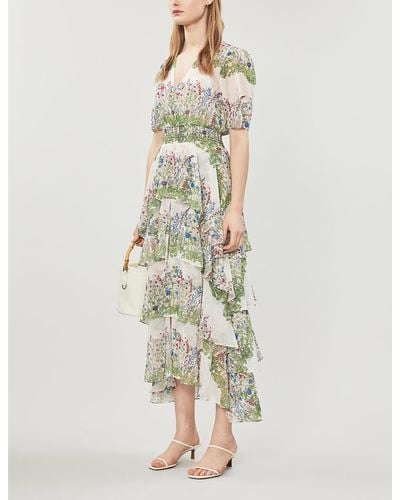 Maje Raffle Floral-print Woven Midi Dress - Green