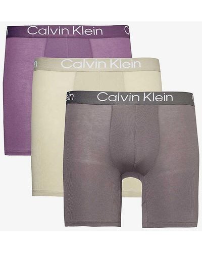 Calvin Klein Branded-waistband Mid-rise Pack Of Three Stretch-jersey Boxer Briefs - Grey