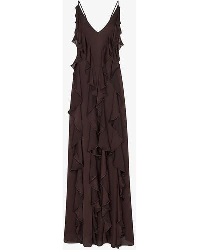 Whistles Ruffled Plunging V-neck Recycled-viscose Maxi Dress - Purple