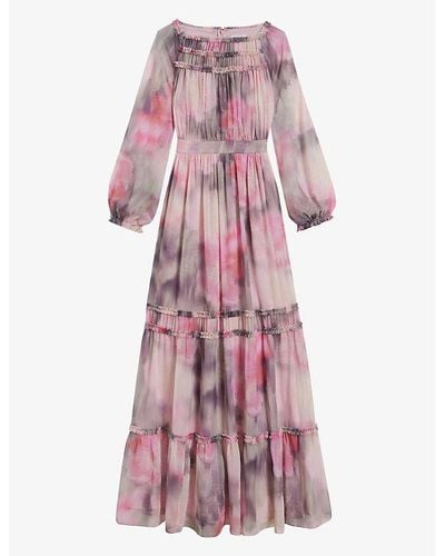 Ted Baker Miray Abstract-print Ruffled Crepe Maxi Dress - Pink