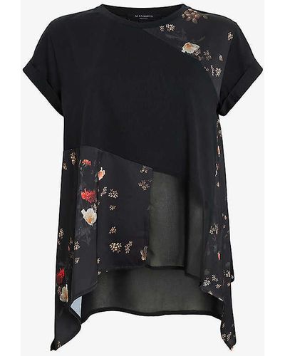 AllSaints Zala Kora Floral-print Relaxed-fit Woven Top Xx - Black