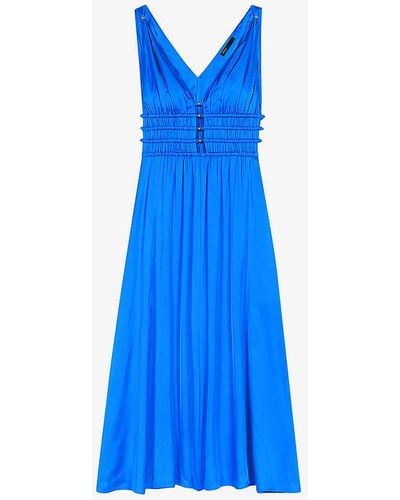 Maje Cutaway-side V-neck Woven Midi Dress - Blue