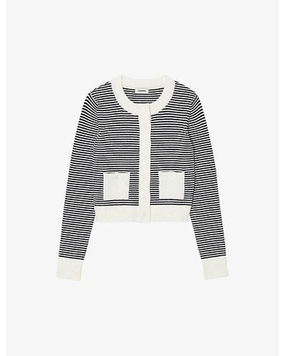 Sandro Striped Terry-textured Stretch-knit Cardigan - Gray