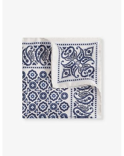 Reiss Domenico Floral-print Silk Pocket Square - Blue