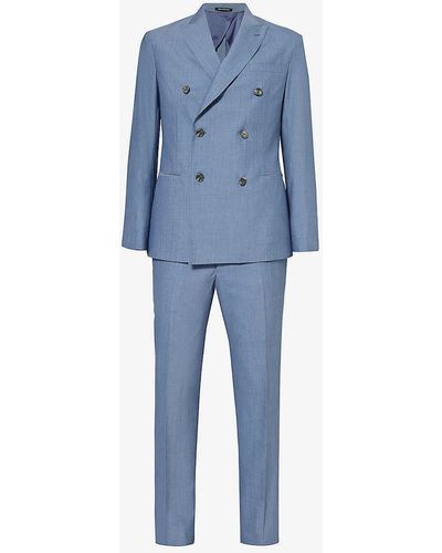 Emporio Armani Stripe-print Double-breasted Virgin-wool Suit - Blue