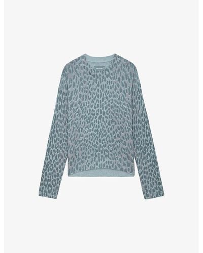 Zadig & Voltaire Markus Leopard-print Cashmere Sweater - Blue