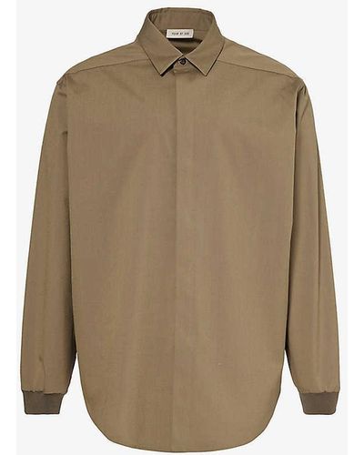 Fear Of God Brand-patch Relaxed-fit Cotton-blend Shirt - Natural