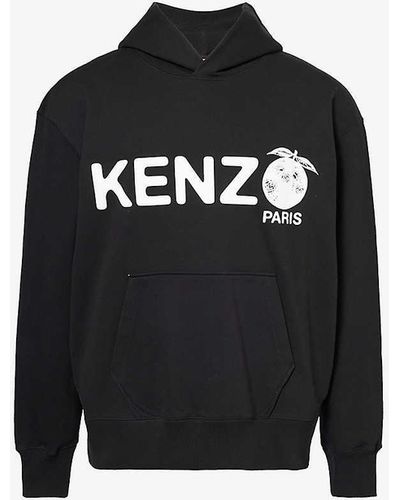 KENZO Fruit Brand-typography Cotton-jersey Hoody - Black