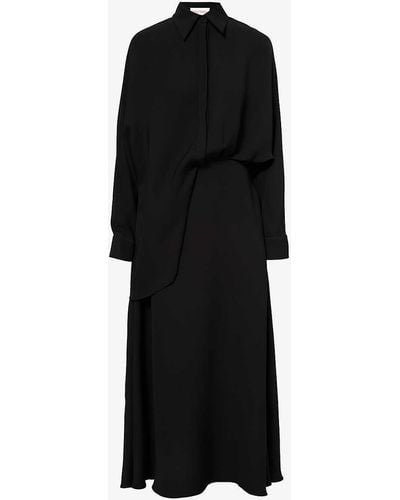 Valentino Garavani Spread-collar Relaxed-fit Silk Midi Dress - Black